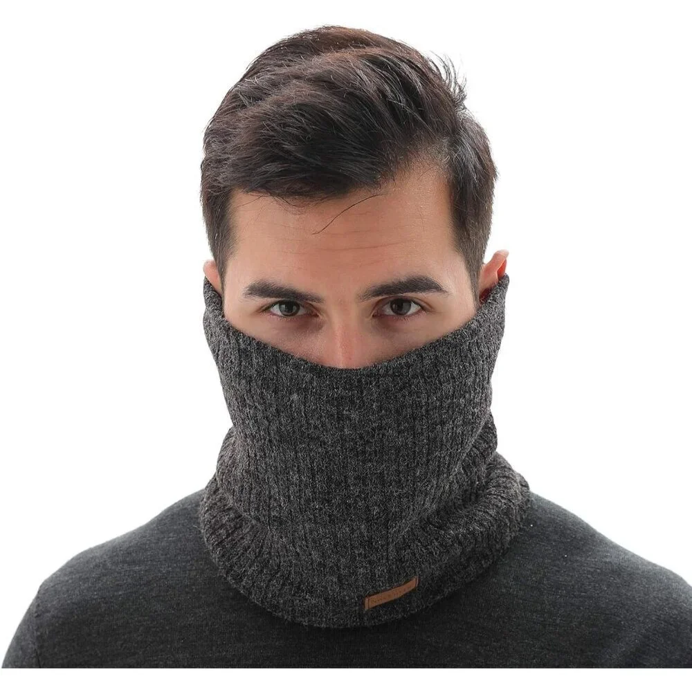 Men's Dark Grey Winter Ski Neck Gaiter Face Scarf Fleece Lined Windproof Scarves